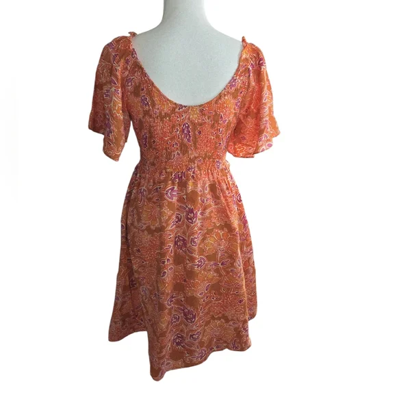 Doe & Rae Orange Smocked Mini Dress - Picture 5 of 10